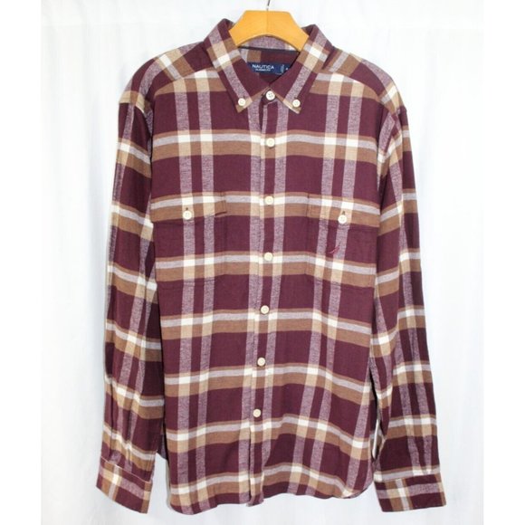 Nautica Mens Red Long Sleeve Cotton Flannel Button Down Shirt XL - Picture 1 of 6